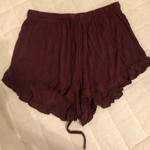 POL Maroon Ruffled Shorts